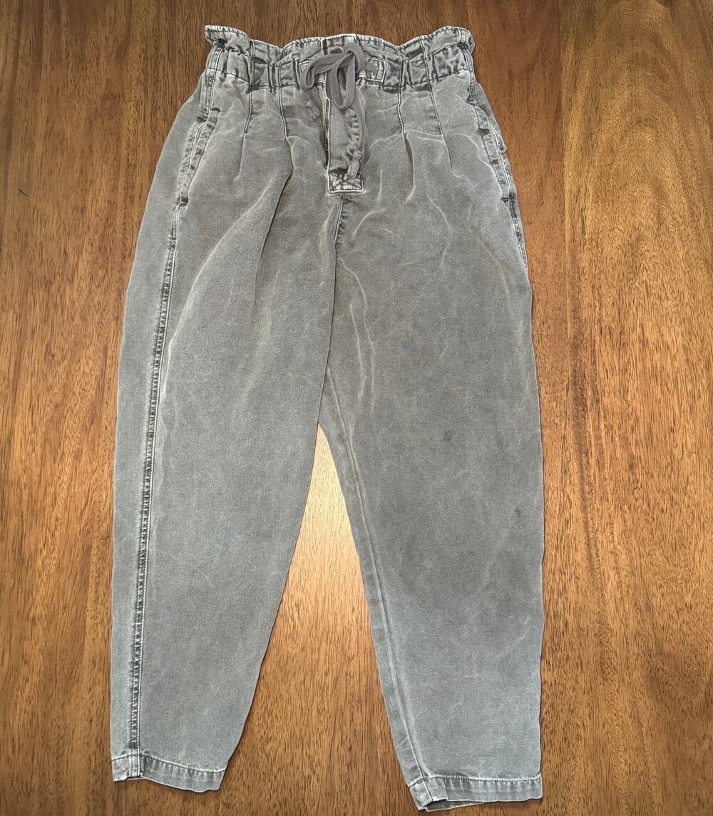 Free People Margate Pleated Trousers Womens S Washed Green/Khaki Paperbag Pants